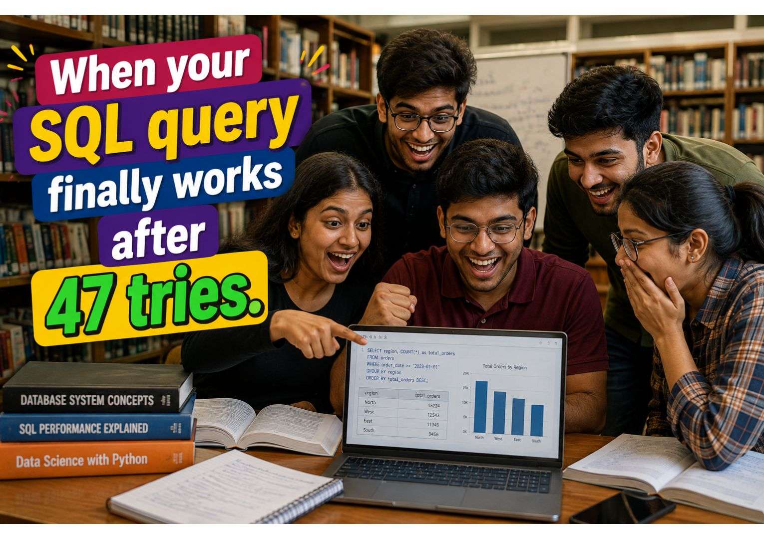 students celebrating working SQL query for data science career