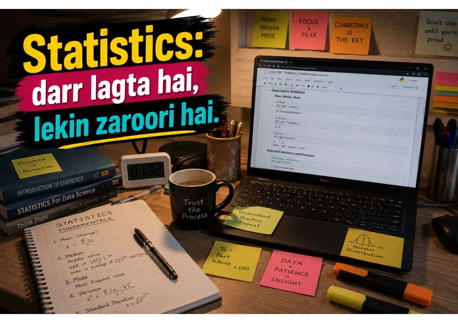 student studying statistics fundamentals for data science career