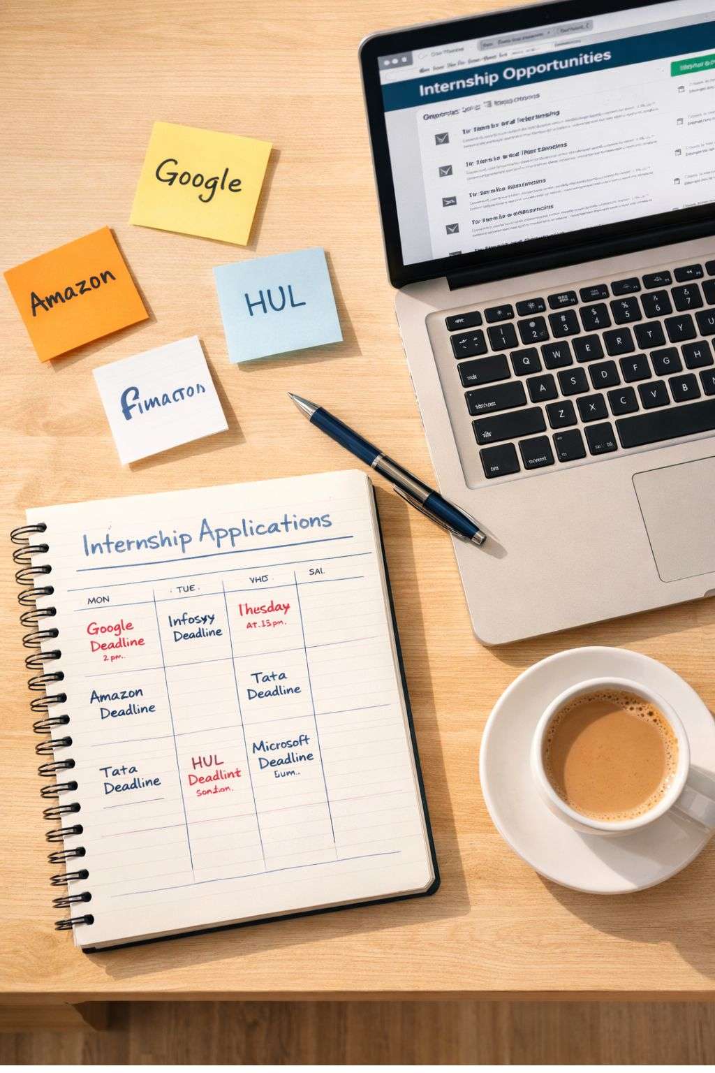 organised workspace for internsip applications