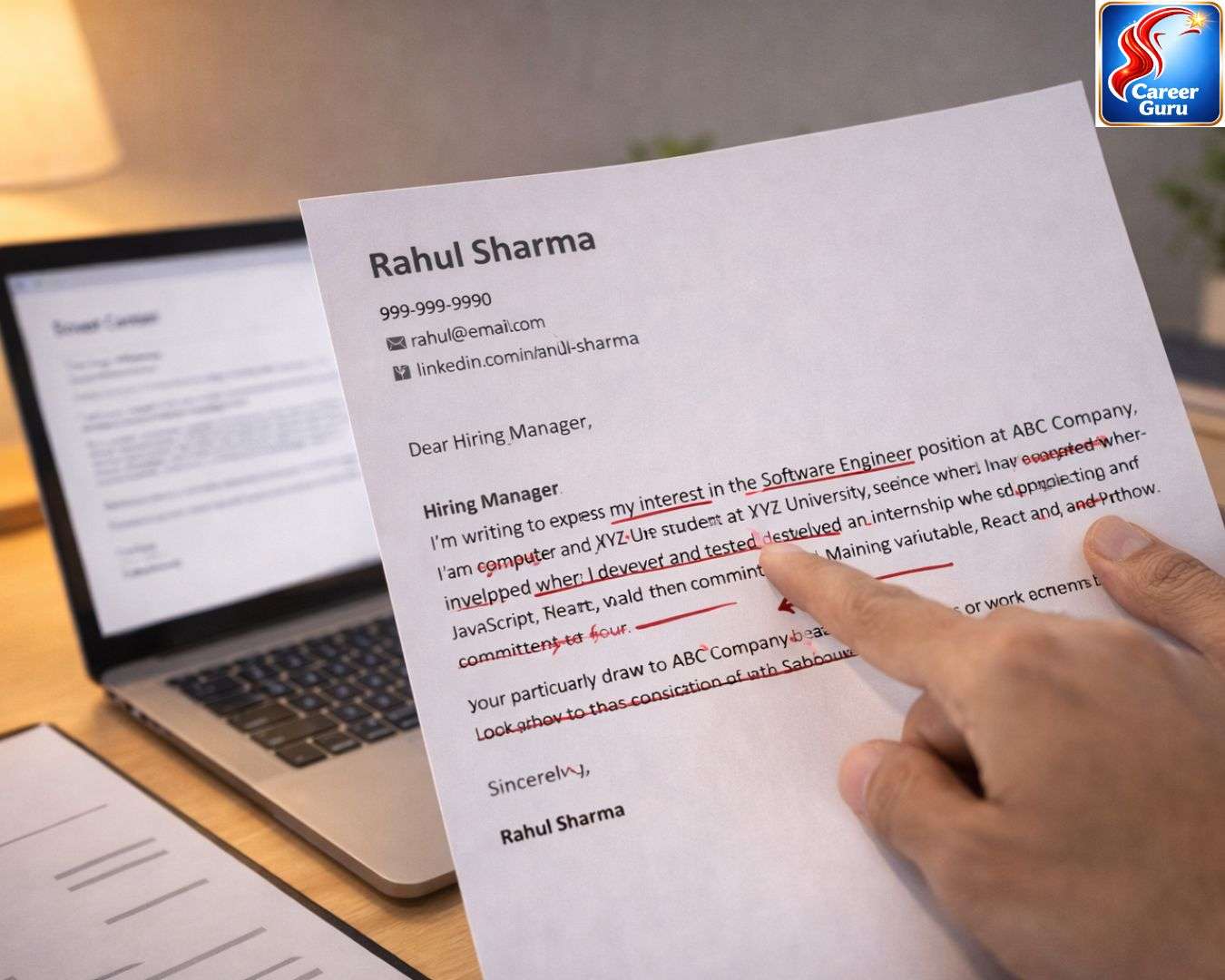 cover letter with correction for internship application