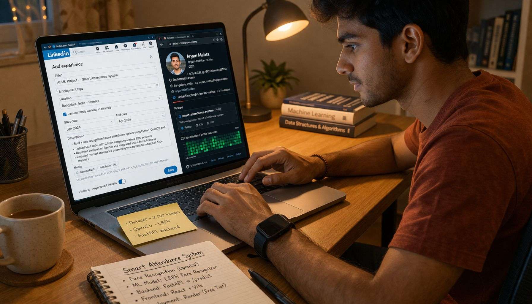 LinkedIn experience section tips for freshers India 2026 — student adding projects to profile