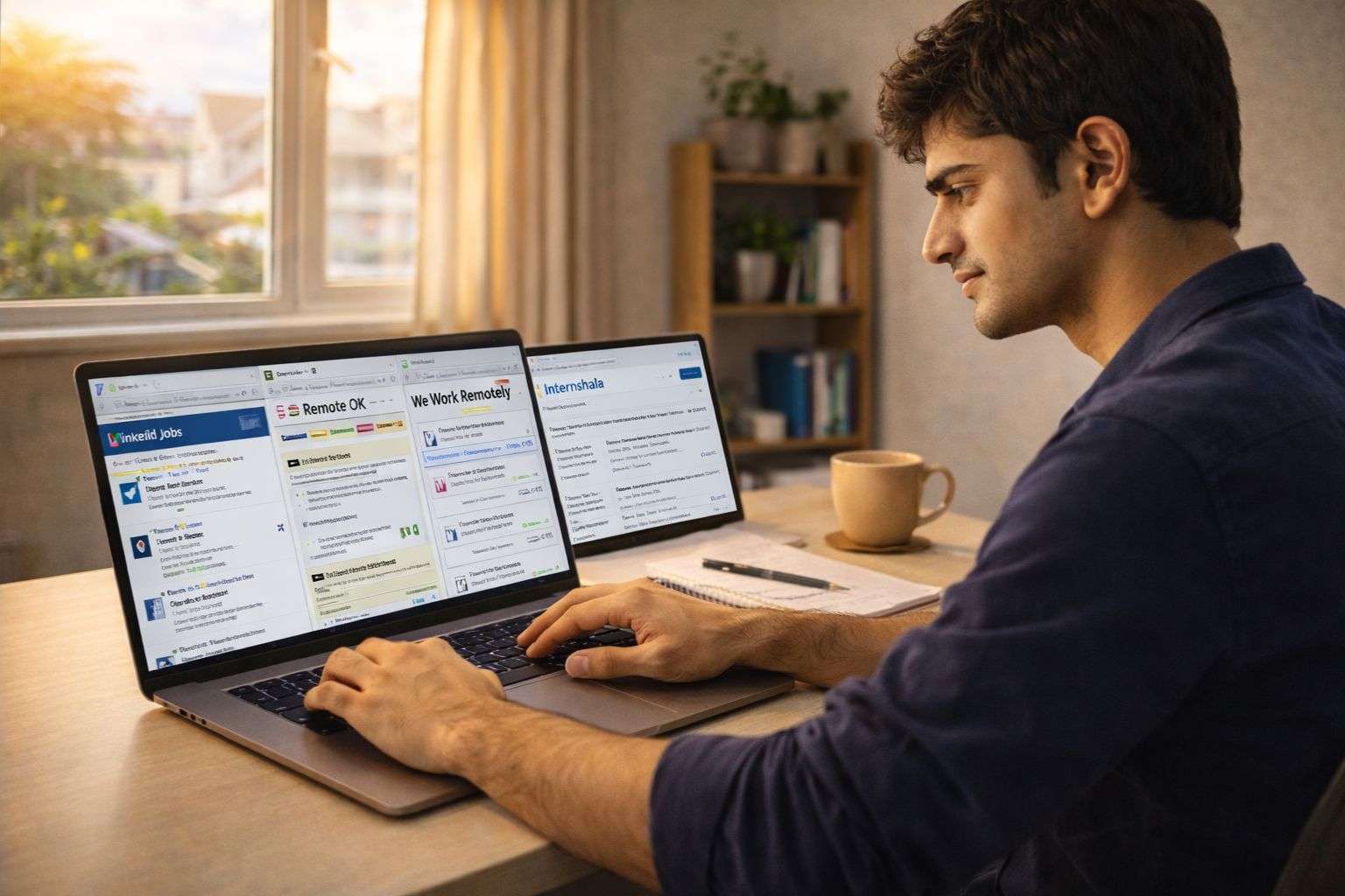 Platforms for remote jobs freshers India 2026 — student using multiple job portals systematically