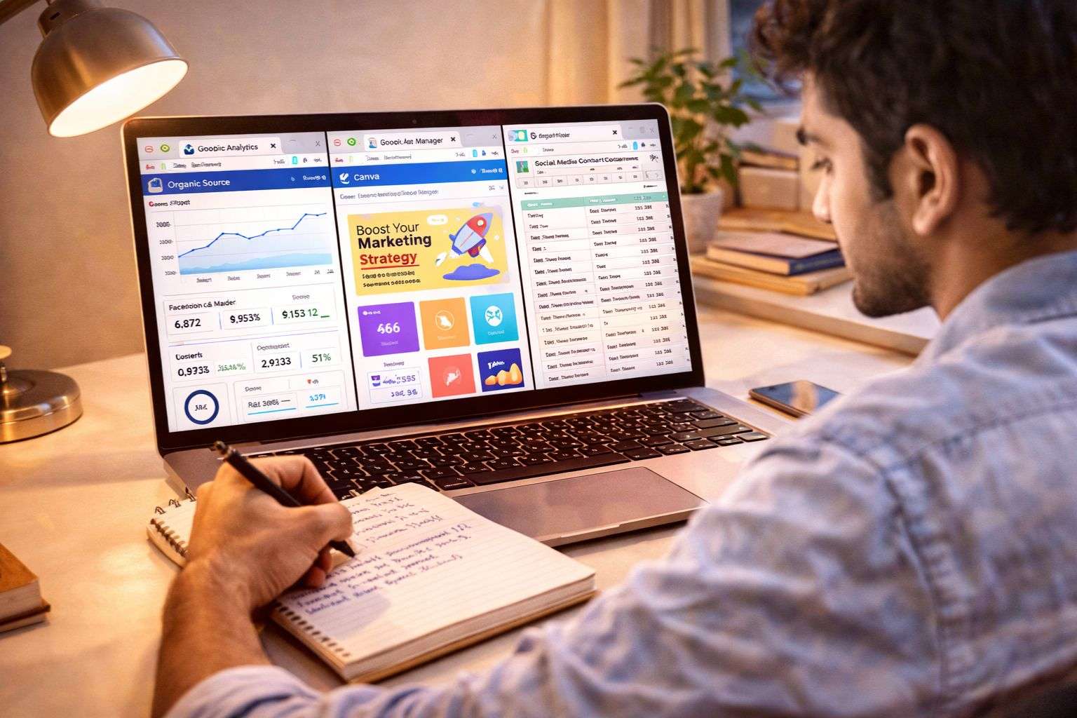 Skills for digital marketing internships India 2026 — student working across analytics, ads and content tools