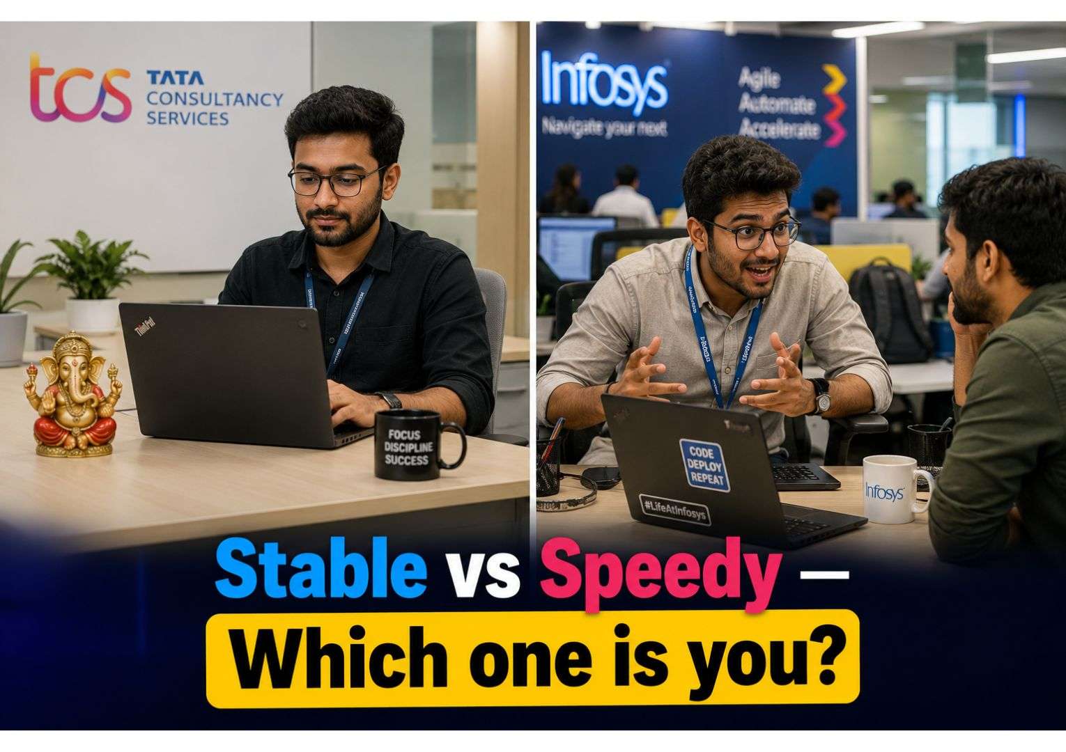 TCS stable work culture vs Infosys dynamic culture — comparing work environments for Indian freshers