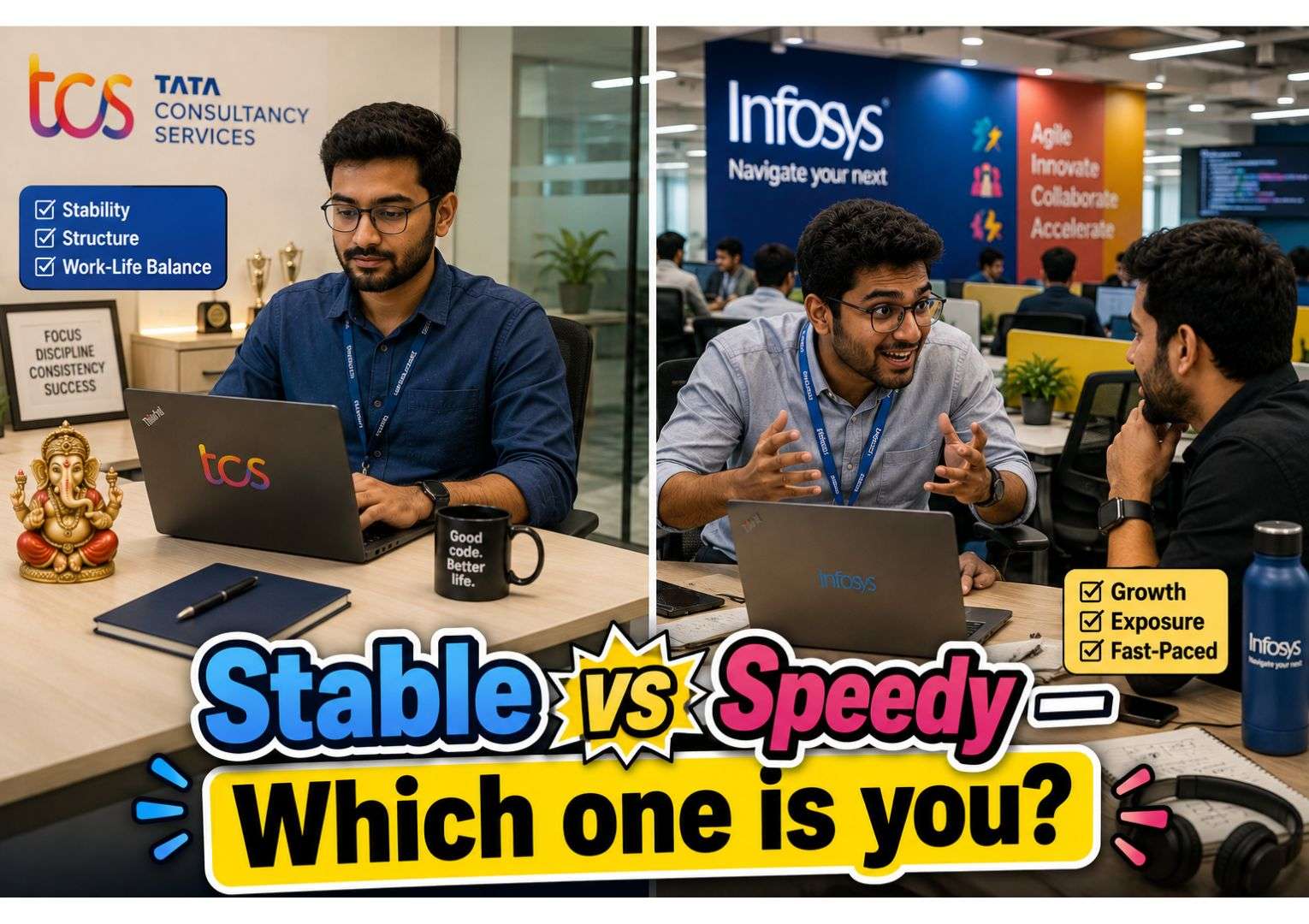 Indian IT professional growth story at TCS or Infosys — from fresher to mid-level in three years