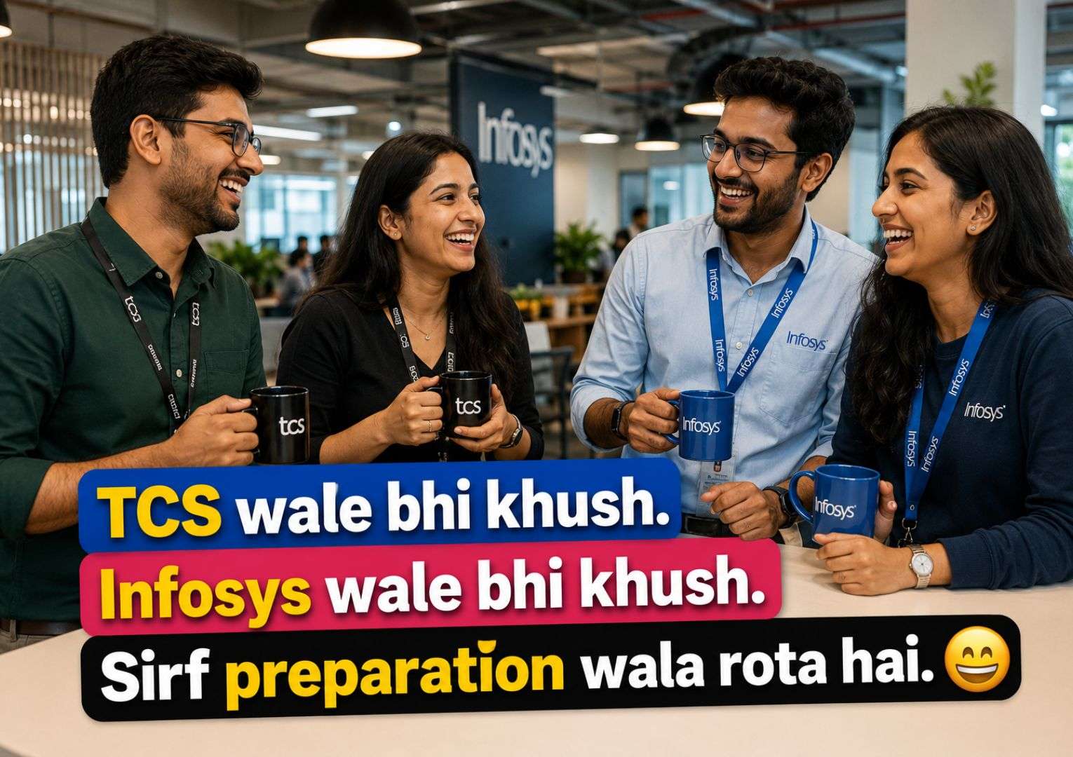  Indian IT professionals happy at work — TCS vs Infosys both good for freshers who prepare well