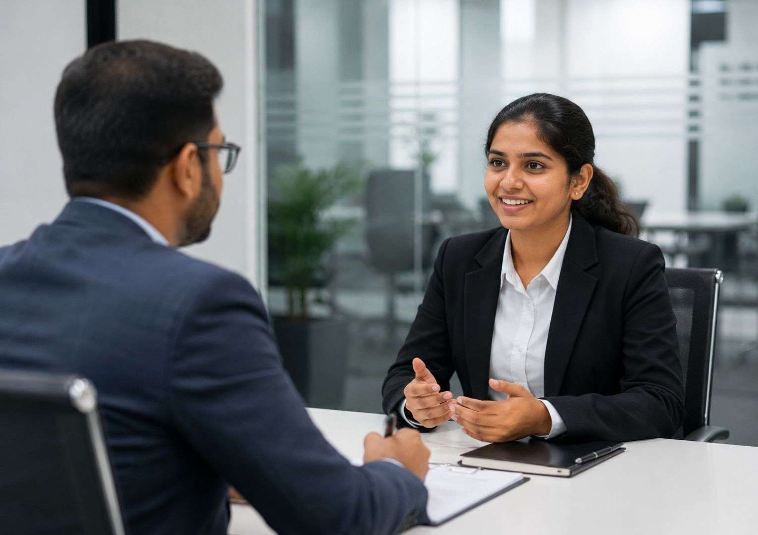 Indian engineering graduate confidently explaining gap year in IT job interview 2026