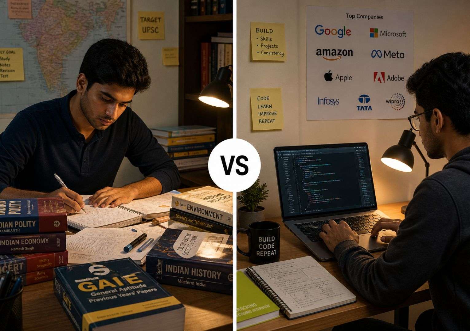 Government exam preparation vs IT placement preparation India 2026 — UPSC GATE vs campus placement study