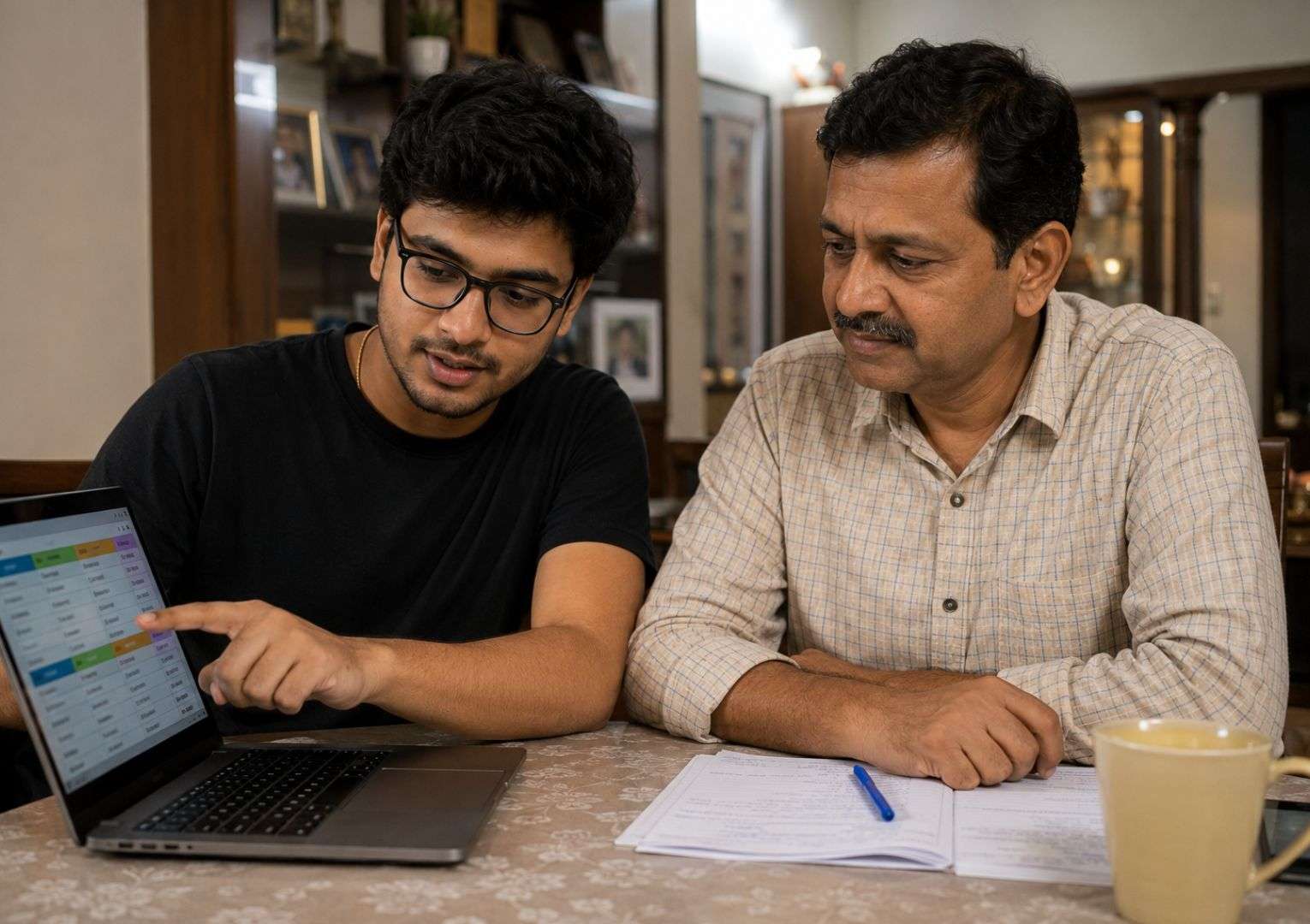 Indian engineering graduate explaining gap year preparation plan to parents — family conversation about career 2026