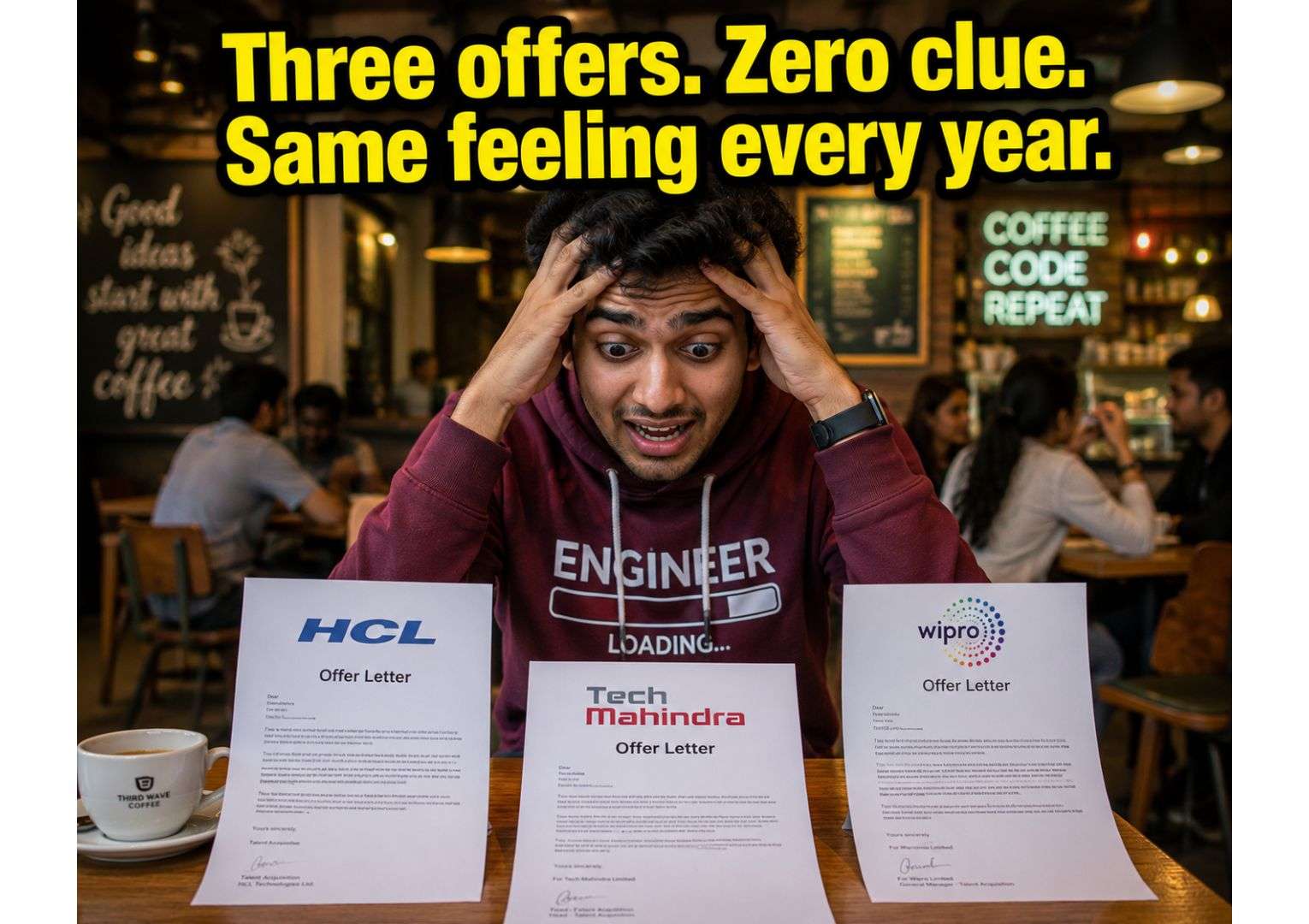Indian fresher confused between HCL Tech Mahindra and Wipro offer letters 2026
