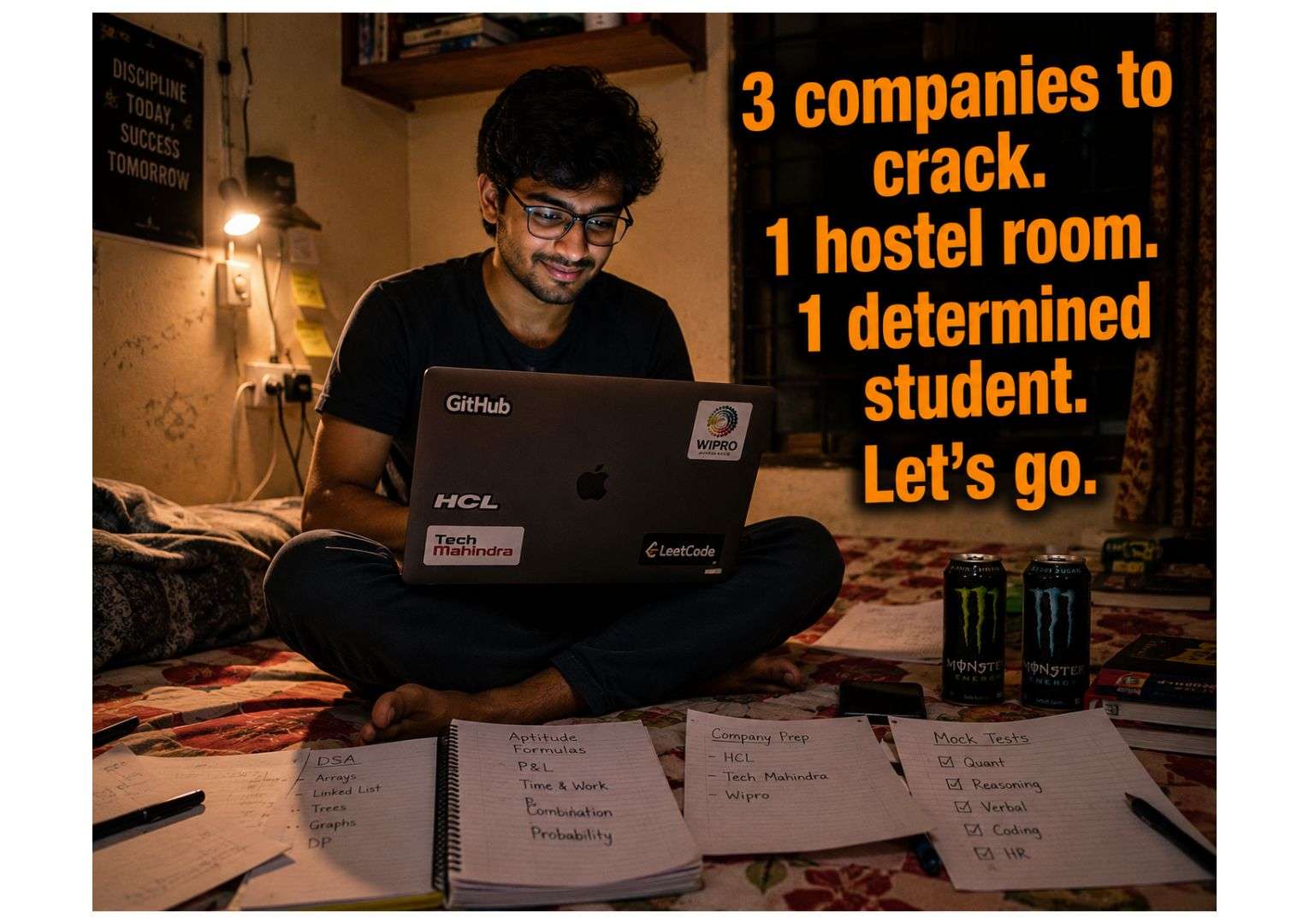 Indian engineering student preparing for IT placements HCL Tech Mahindra Wipro 2026