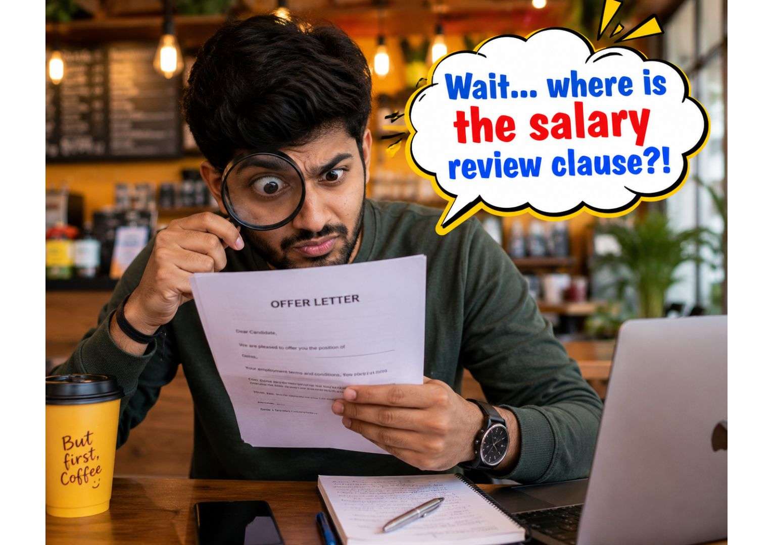 Indian fresher reading offer letter before salary hike discussion after probation