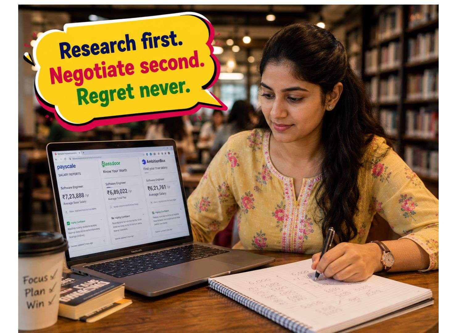 Indian fresher researching salary data before asking for a salary hike after probation