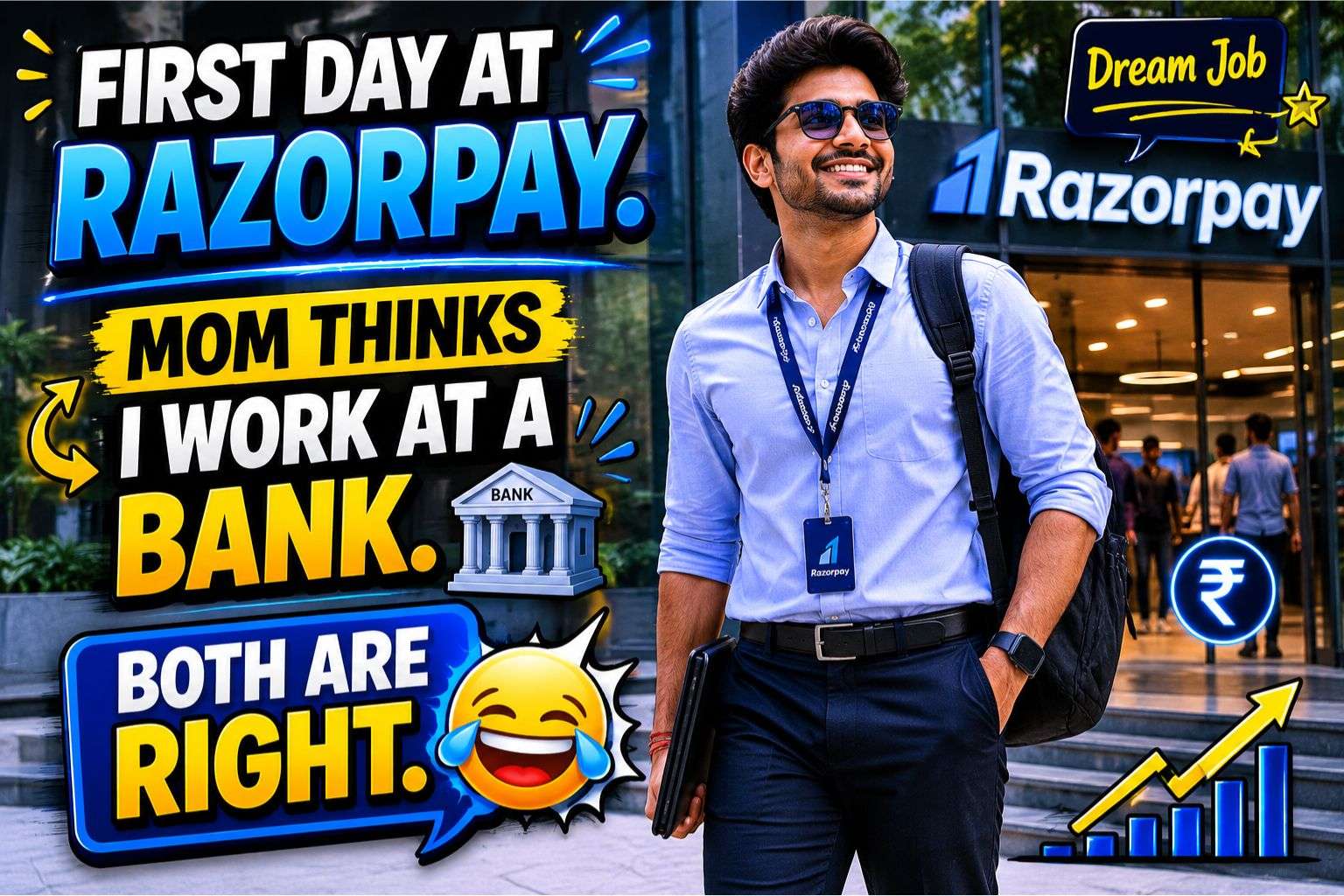 Commerce graduate joining fintech company first day, India, 2026