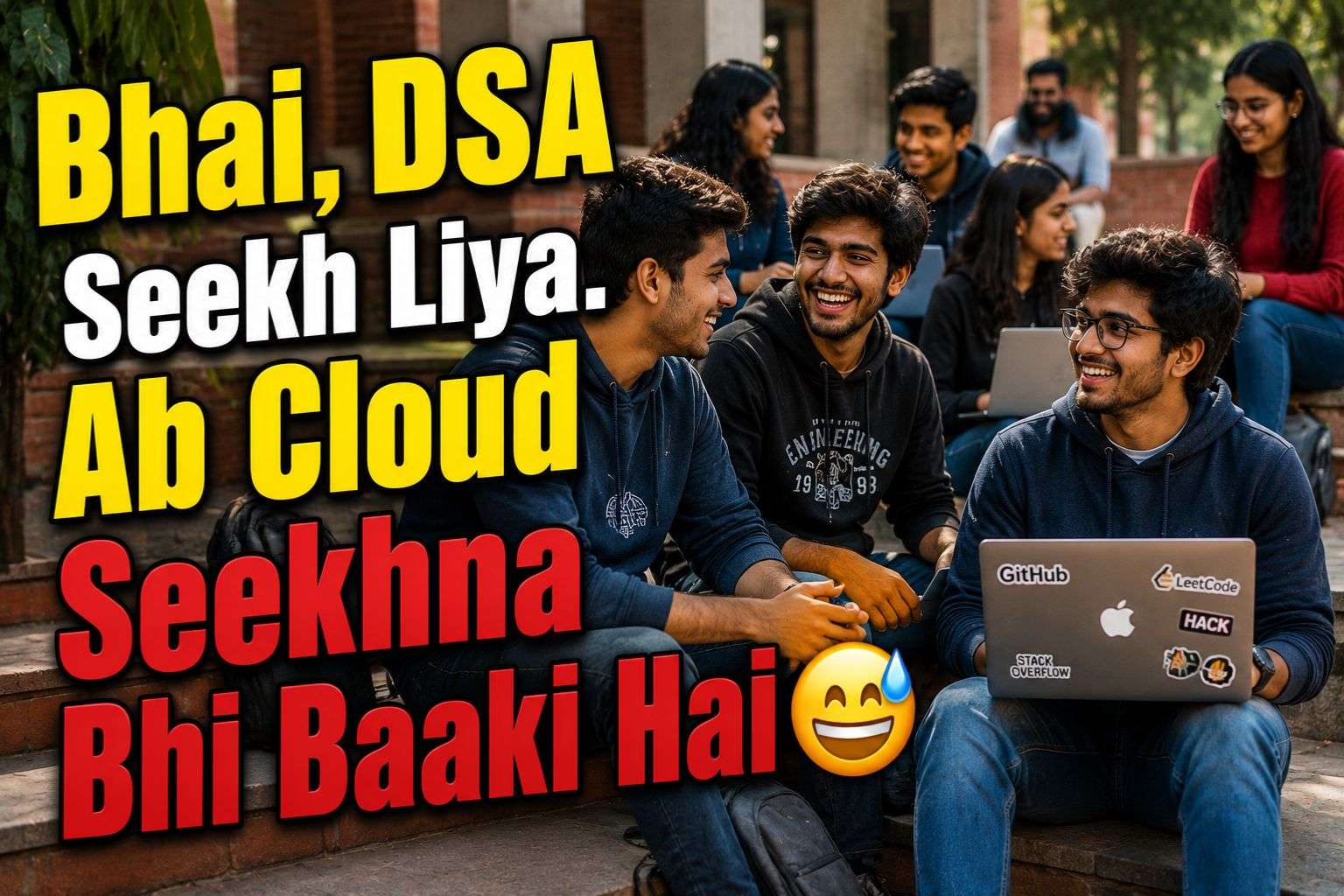 Indian engineering students learning in-demand skills for freshers together on campus