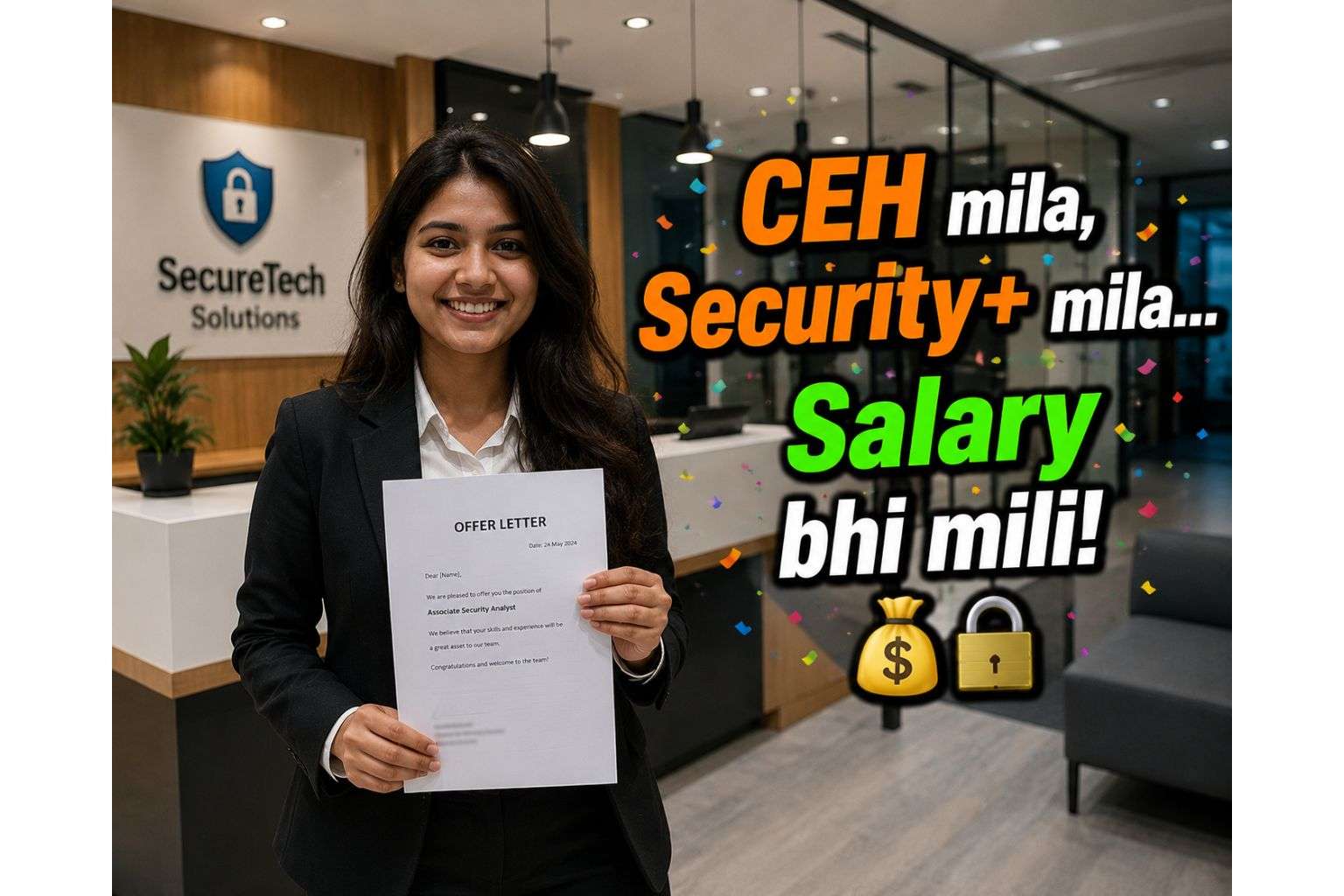 Fresh graduate receiving cybersecurity job offer in India 2026 — salary and career success