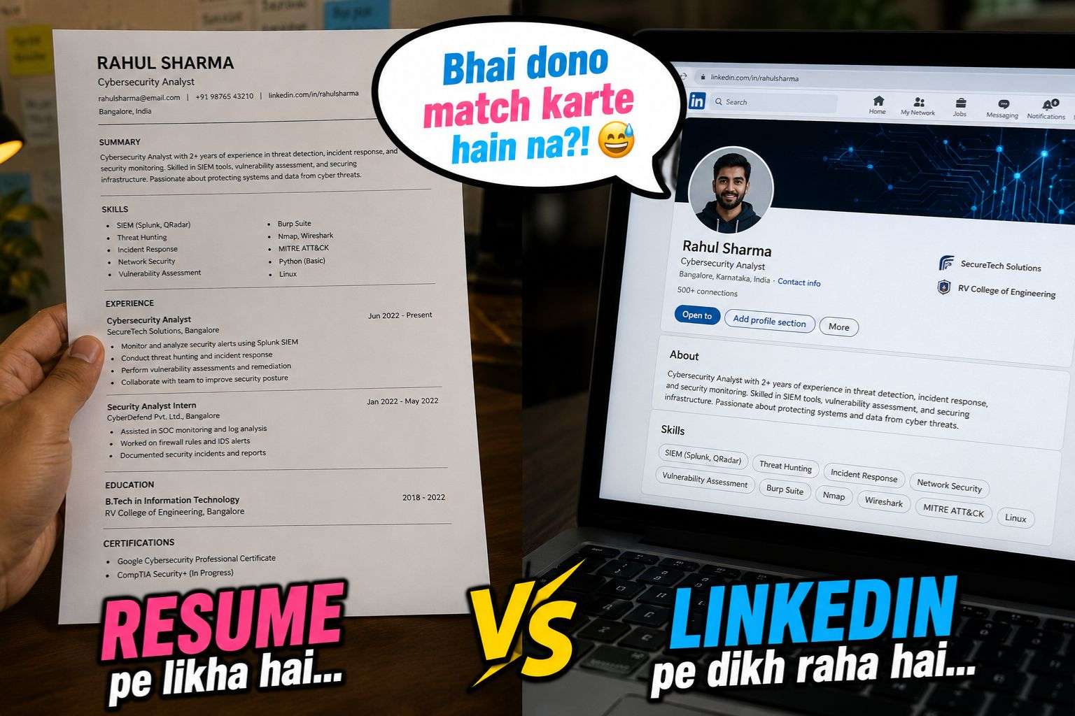 Resume and LinkedIn profile should match — tip for Indian freshers building an AI recruiter resume