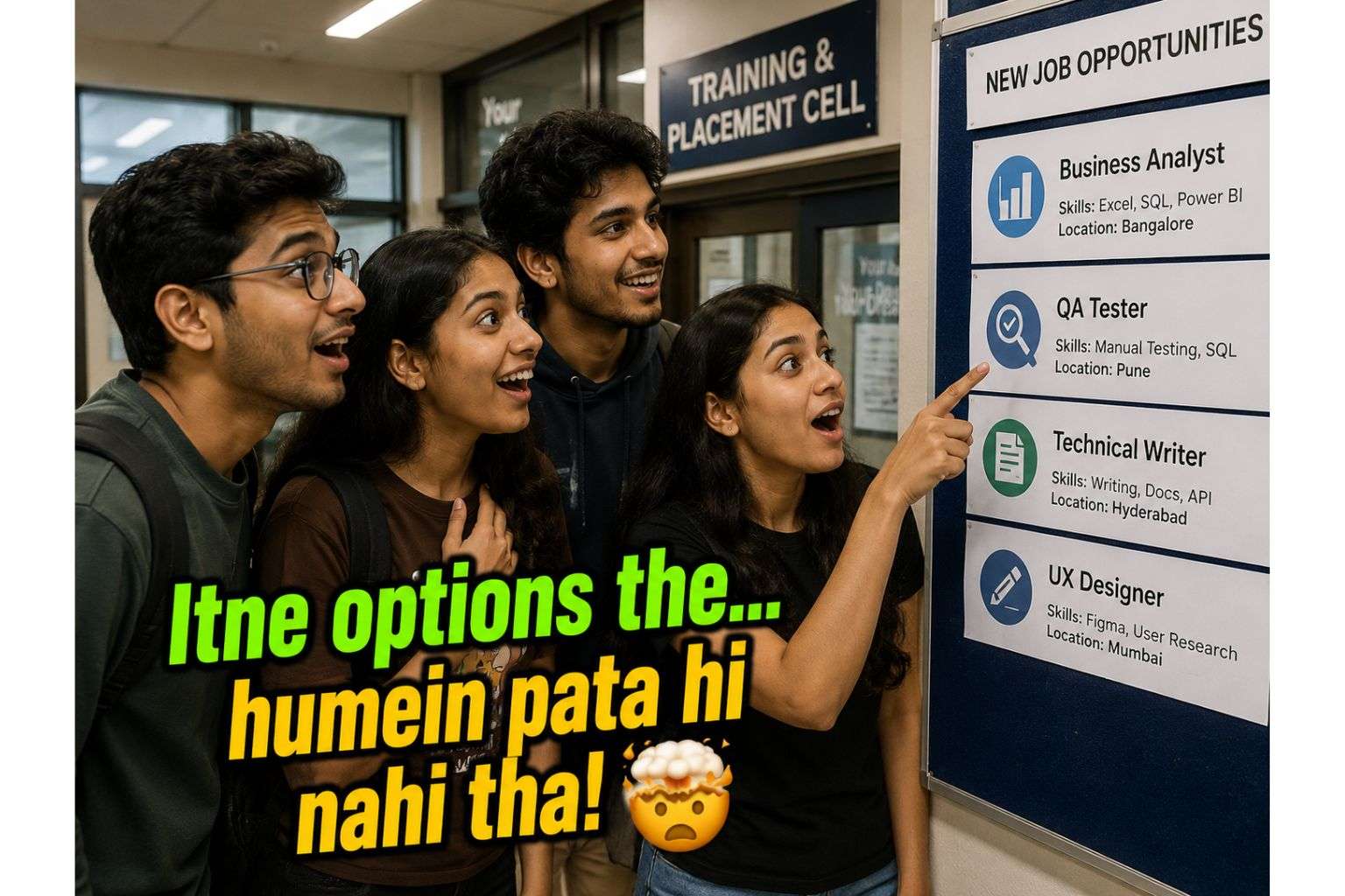 Indian freshers discovering multiple non-coding tech job openings during campus placement