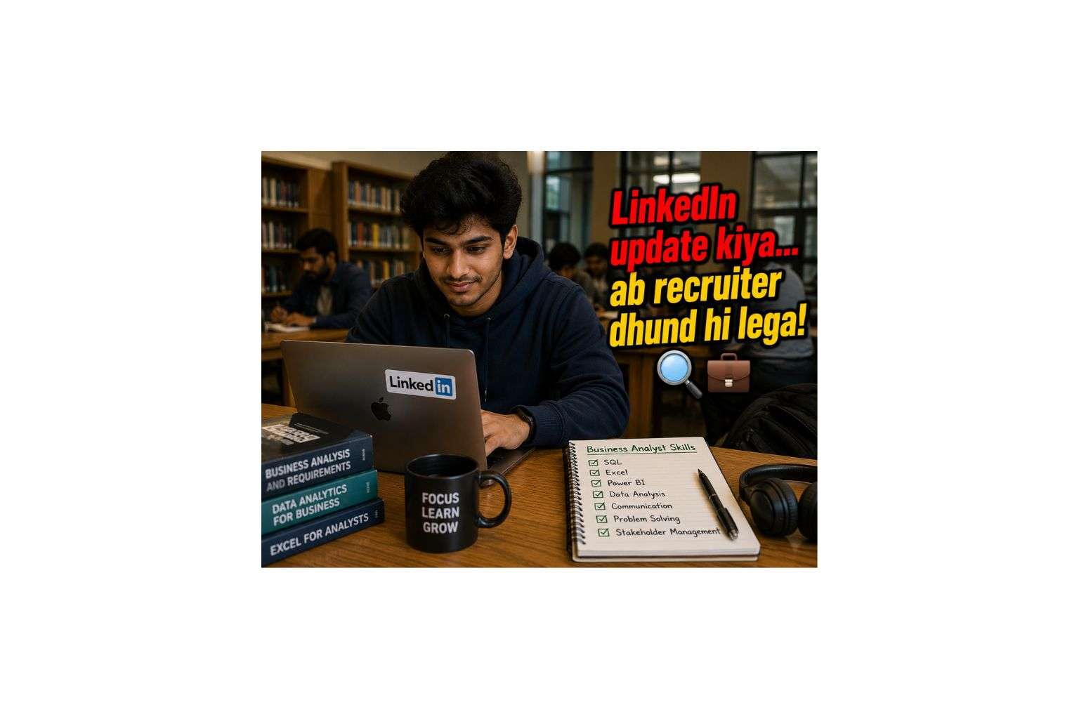 Indian fresher updating LinkedIn profile for non-coding tech job applications 2026