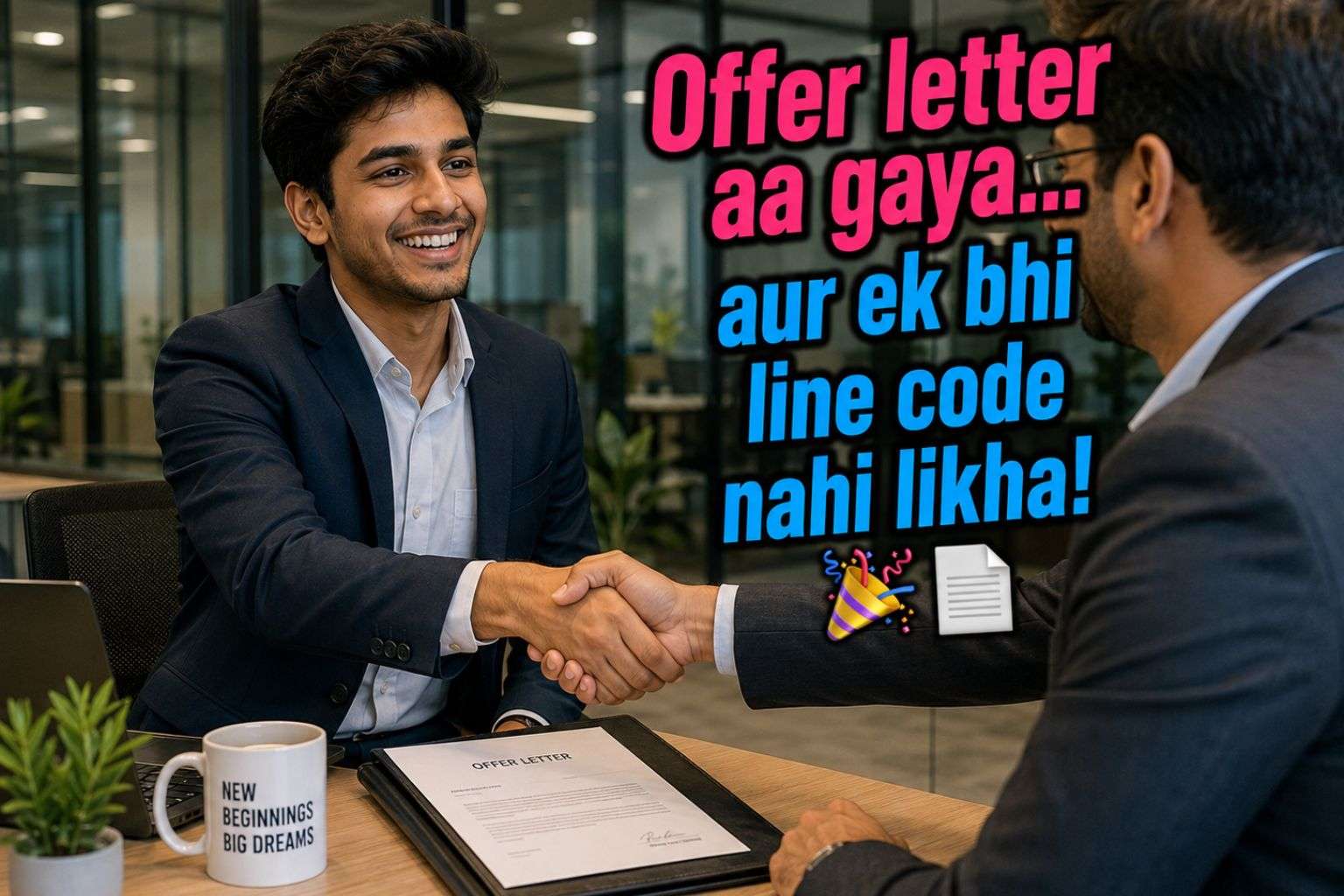 Indian fresher receiving an offer letter for a non-coding tech job without writing code 2026