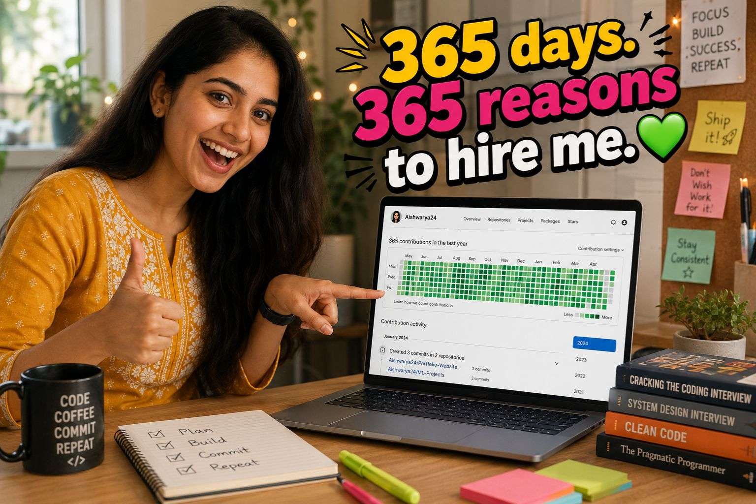 Indian fresher with consistent GitHub contribution graph impressing recruiters
