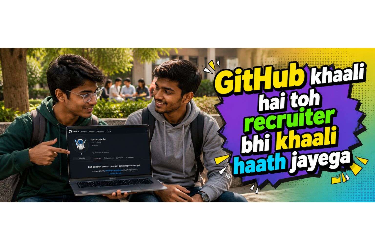 Indian student showing GitHub portfolio proof during job search
