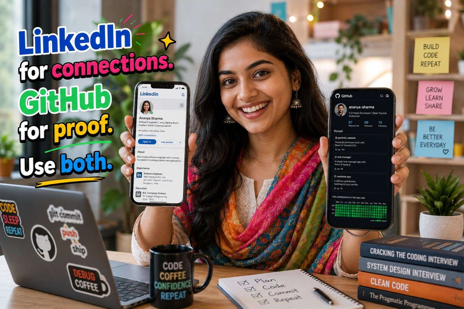 Indian fresher connecting LinkedIn and GitHub profiles for maximum recruiter visibility