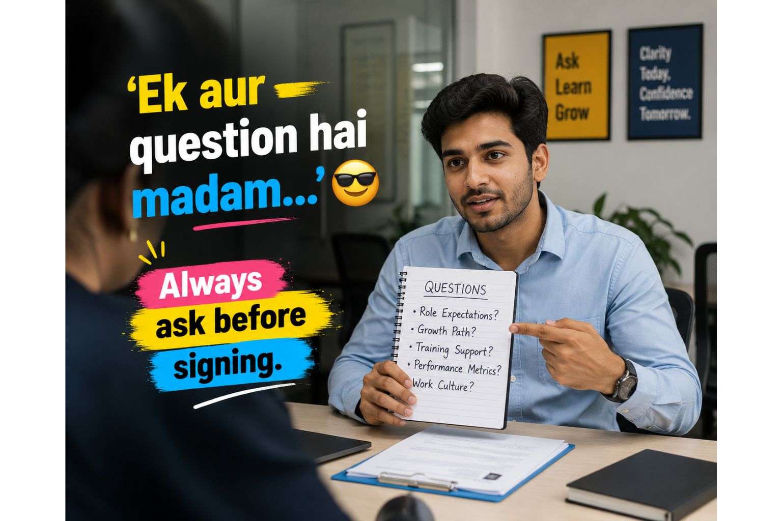 Fresher asking smart questions about remote vs hybrid work policy before joining company