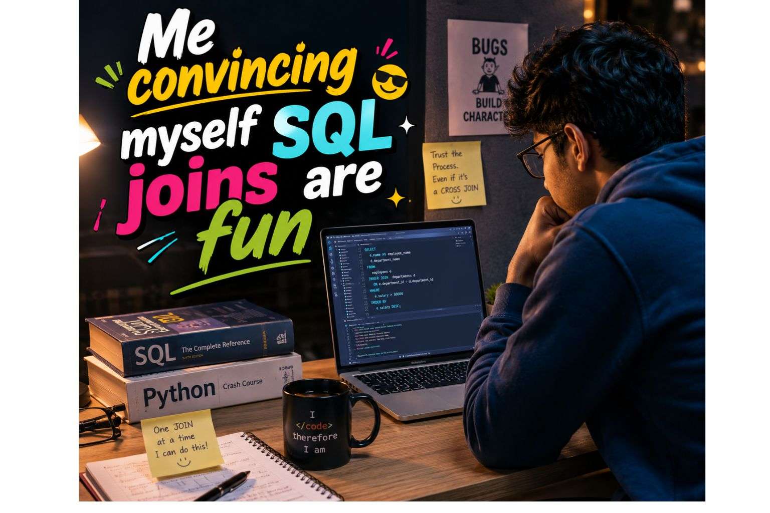 Engineering student practising Python SQL for GCC jobs freshers India funny photo