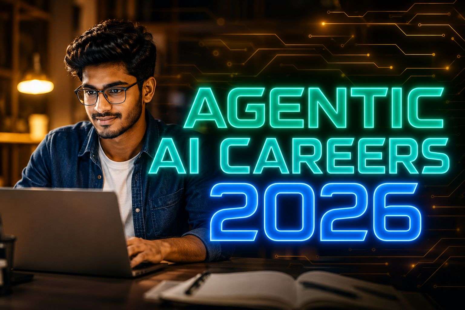 Agentic AI careers in India 2026 — neon title image with student and futuristic background