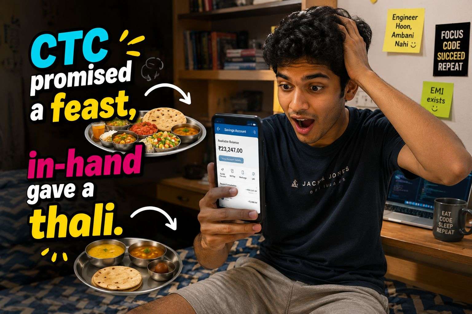 student checking in-hand salary vs CTC on banking app