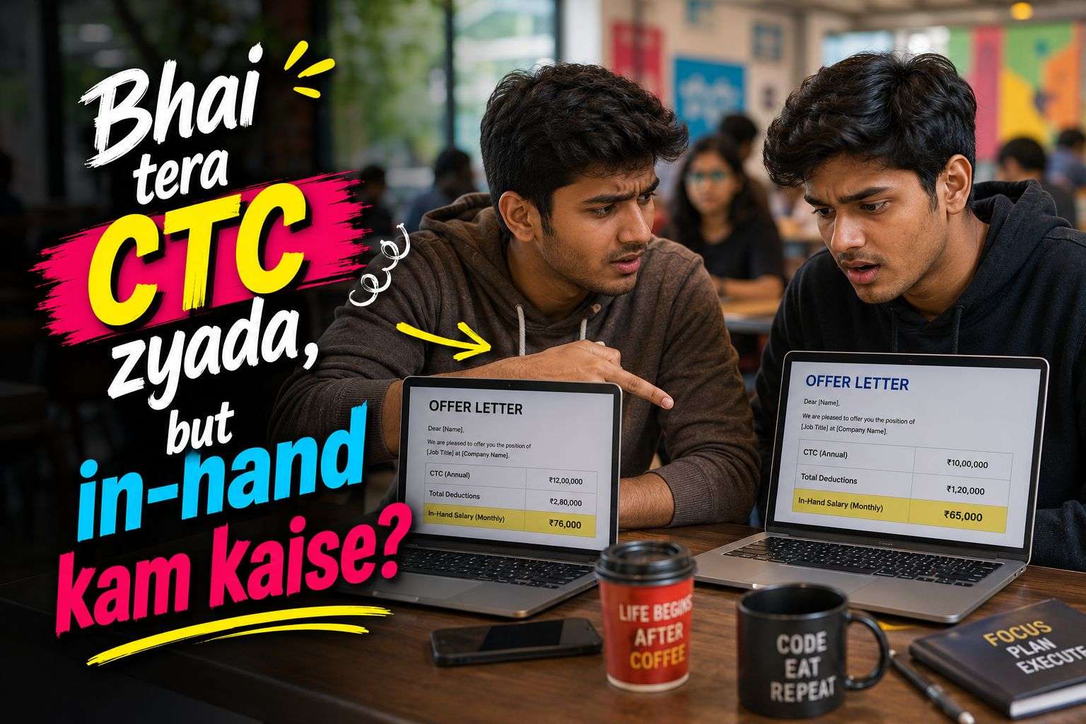 friends comparing in-hand salary vs CTC offer letters