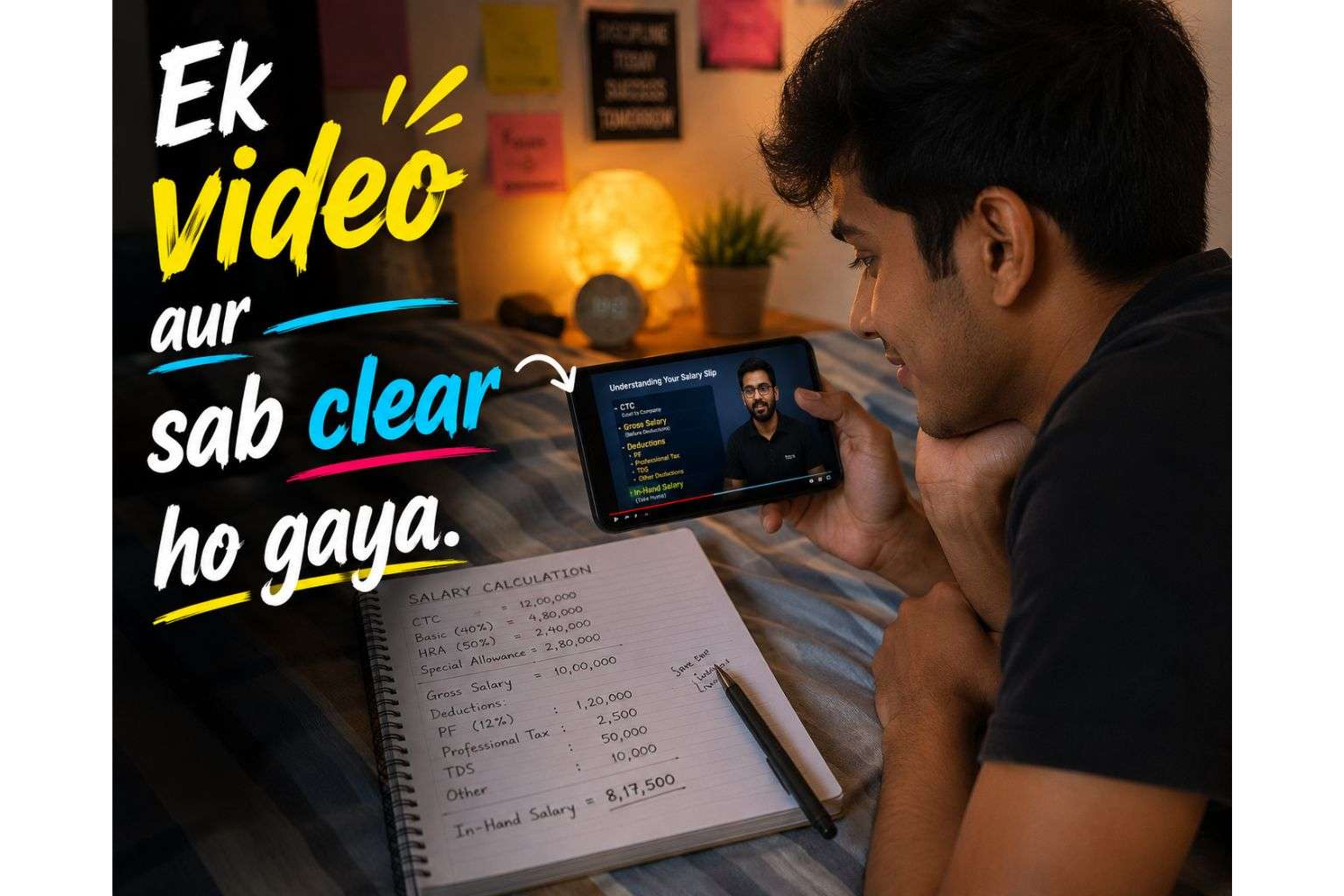 student watching in-hand salary vs CTC explainer video