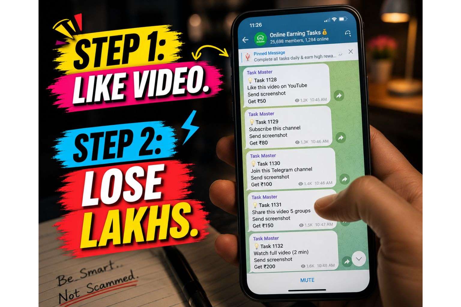 Telegram task-based WFH job scam group chat on a smartphone screen