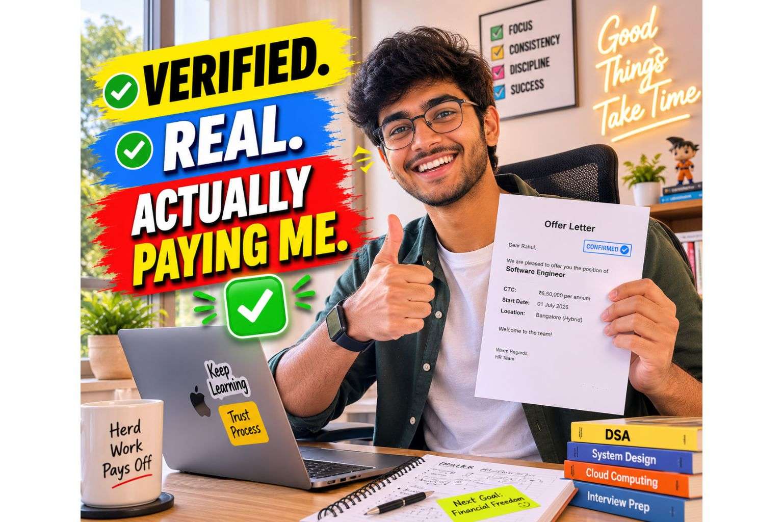 Fresher working a genuine, verified work-from-home job after avoiding a scam