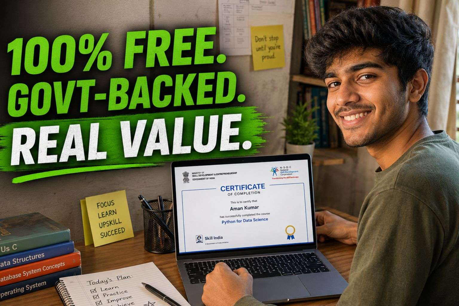  are online certifications worth it for freshers — NASSCOM FutureSkills Prime free certificate on laptop