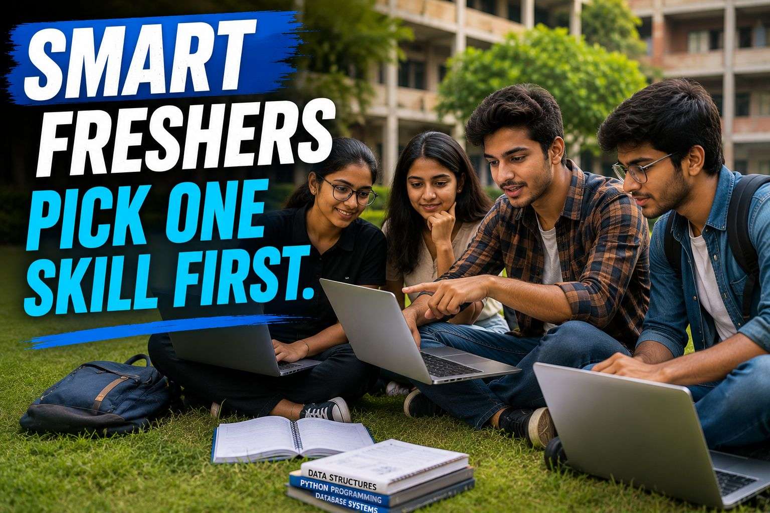 are online certifications worth it for freshers — group of BTech students studying certifications together on campus