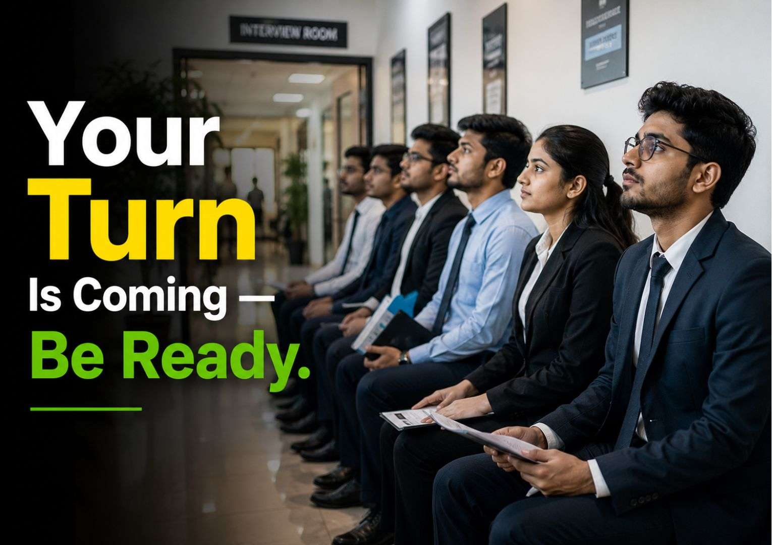 Freshers waiting in a corridor before their HR interview round