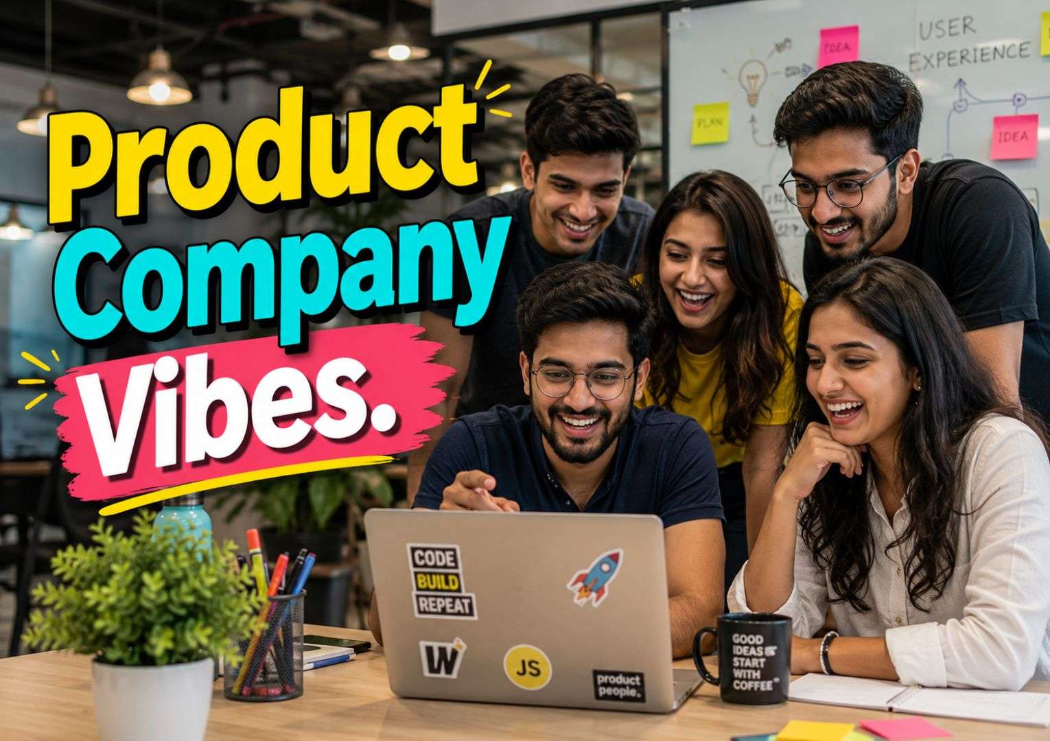 product based startup team working together.