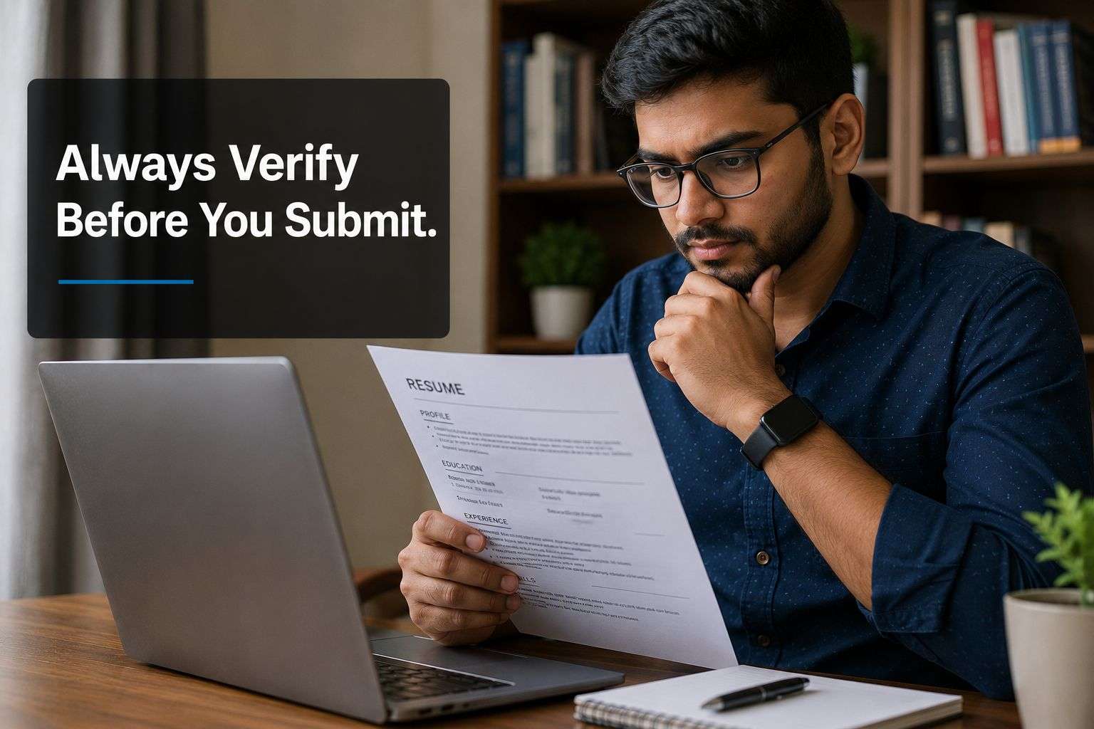 Verifying AI-generated resume content before submitting a job application.