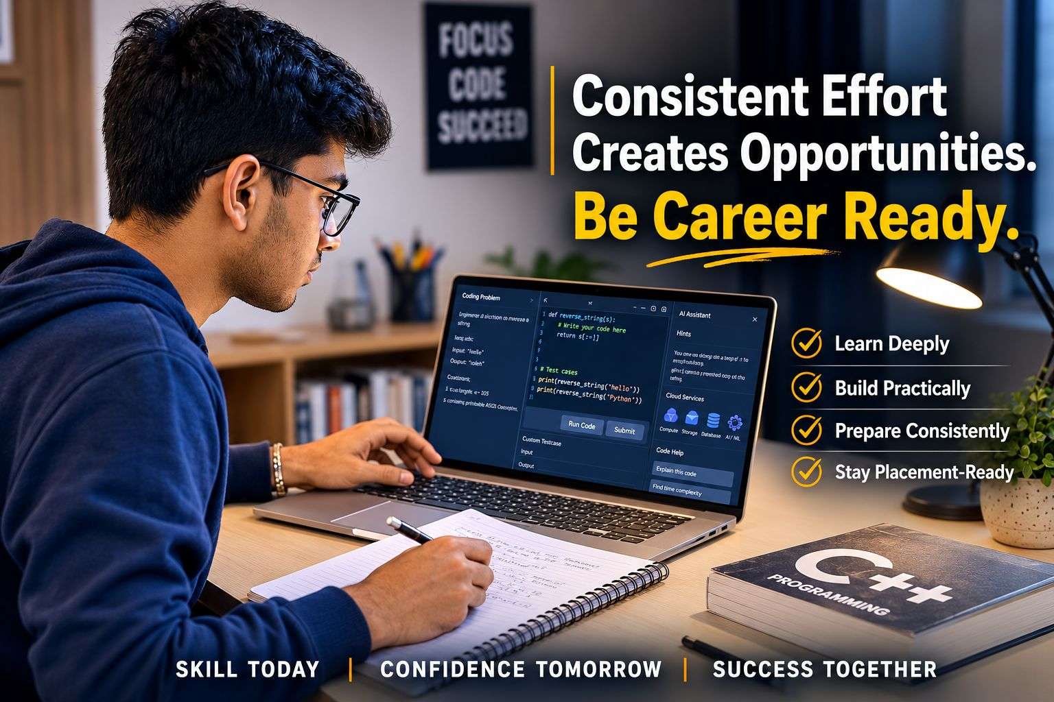 Student preparing AI and cloud skills for campus placements 2026 hiring bar