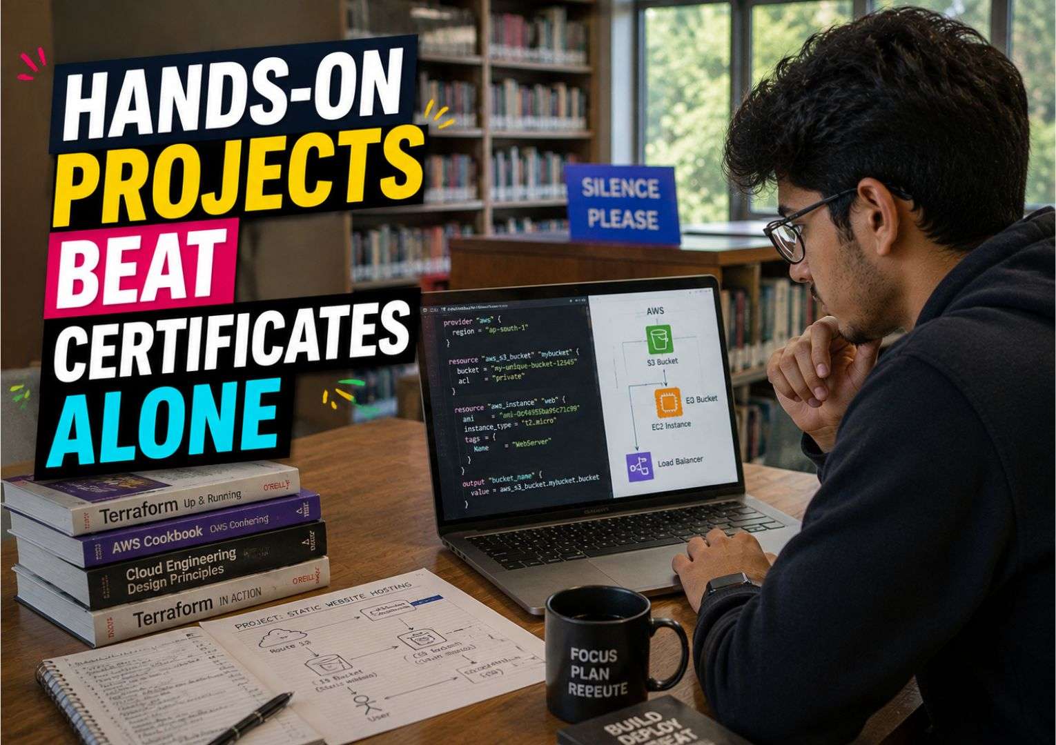 Student building hands-on cloud infrastructure project for interview portfolio