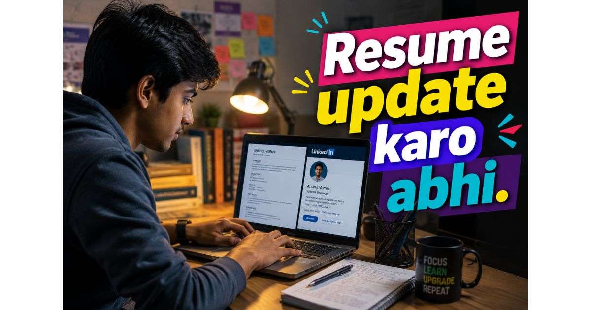 BTech student updating resume and LinkedIn profile before placement season
