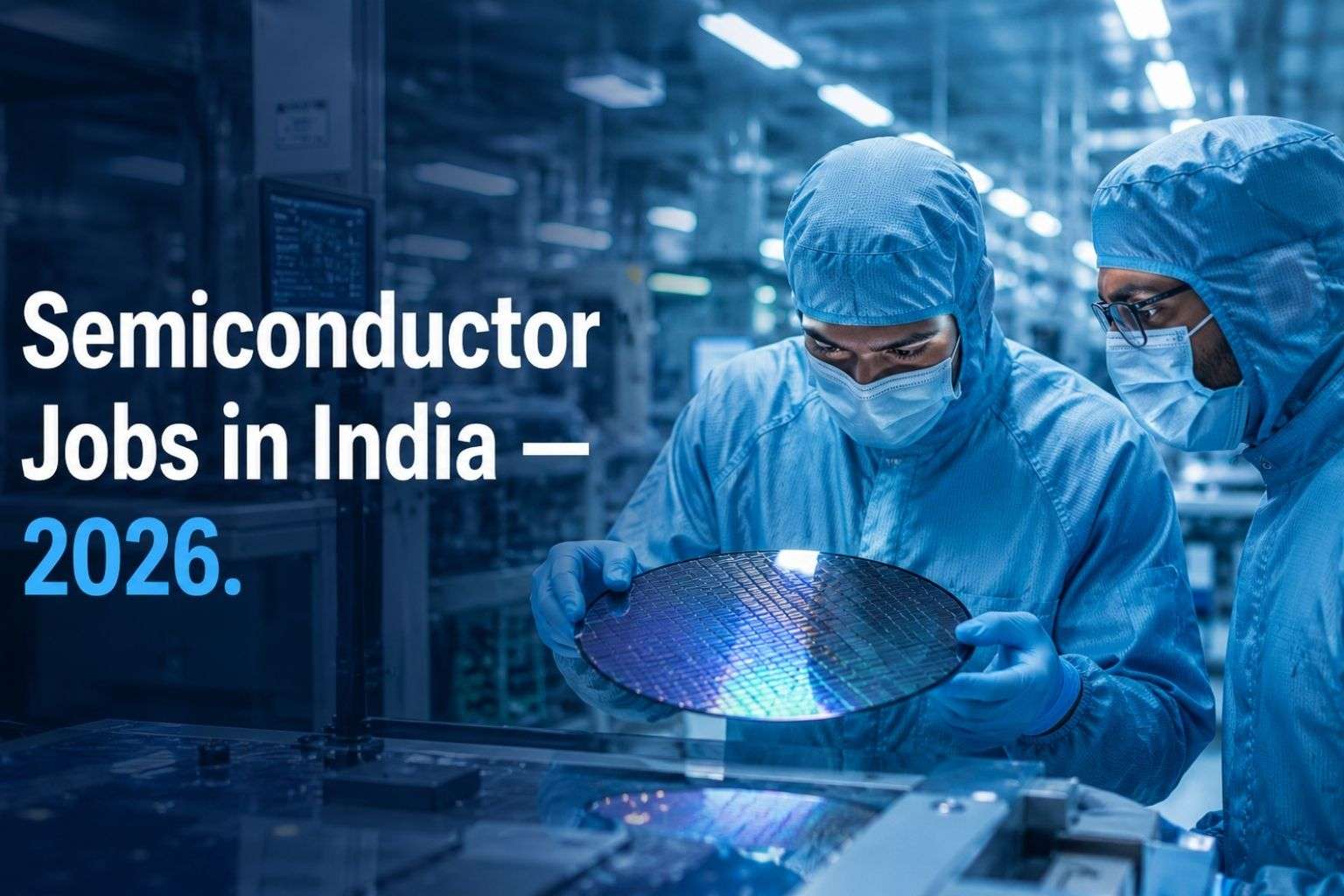 Semiconductor jobs in India — engineers inside a modern cleanroom facility.