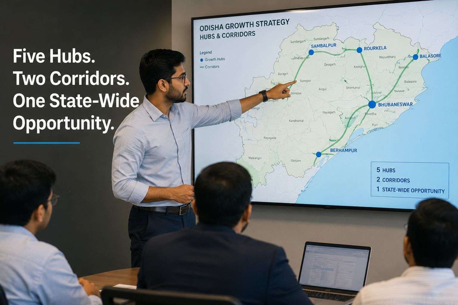 Professional reviewing planned Odisha GCC hub locations on a map