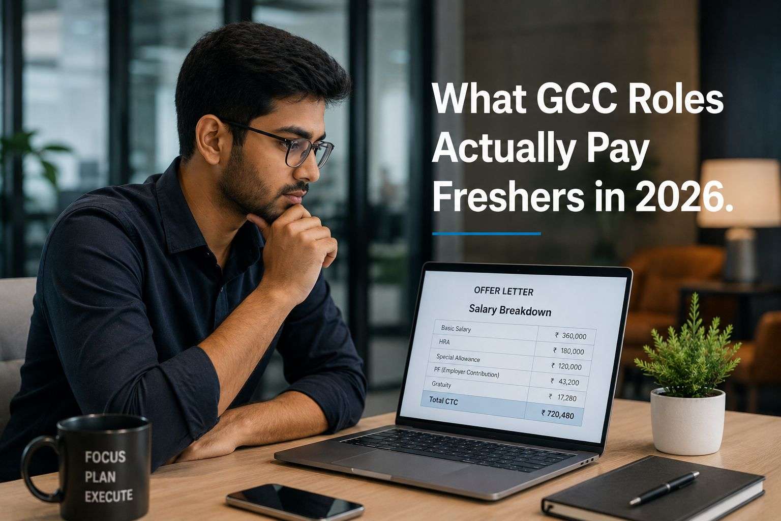 Fresher reviewing GCC salary offer details in India 2026