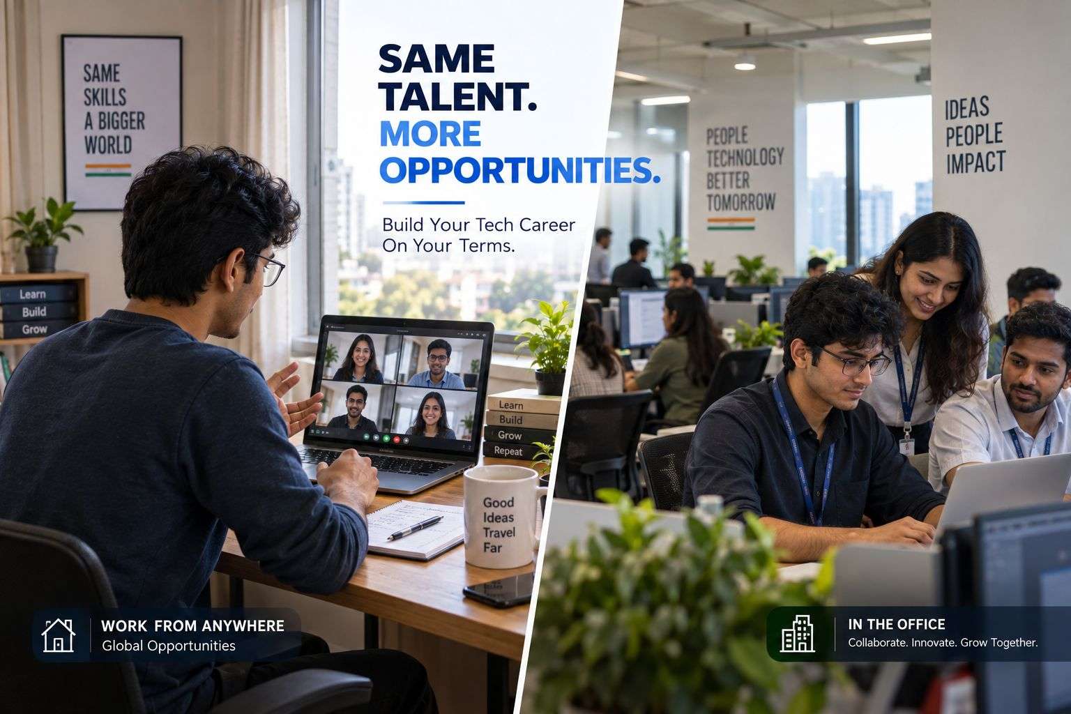 Remote work versus hybrid office work comparison for Indian freshers choosing a first tech job.