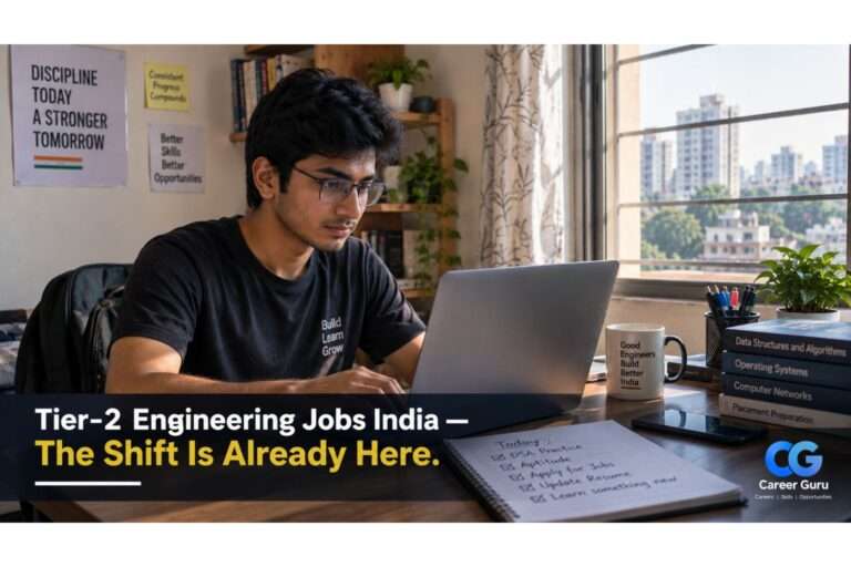 Engineering student working on laptop representing tier-2 engineering jobs India 2026.