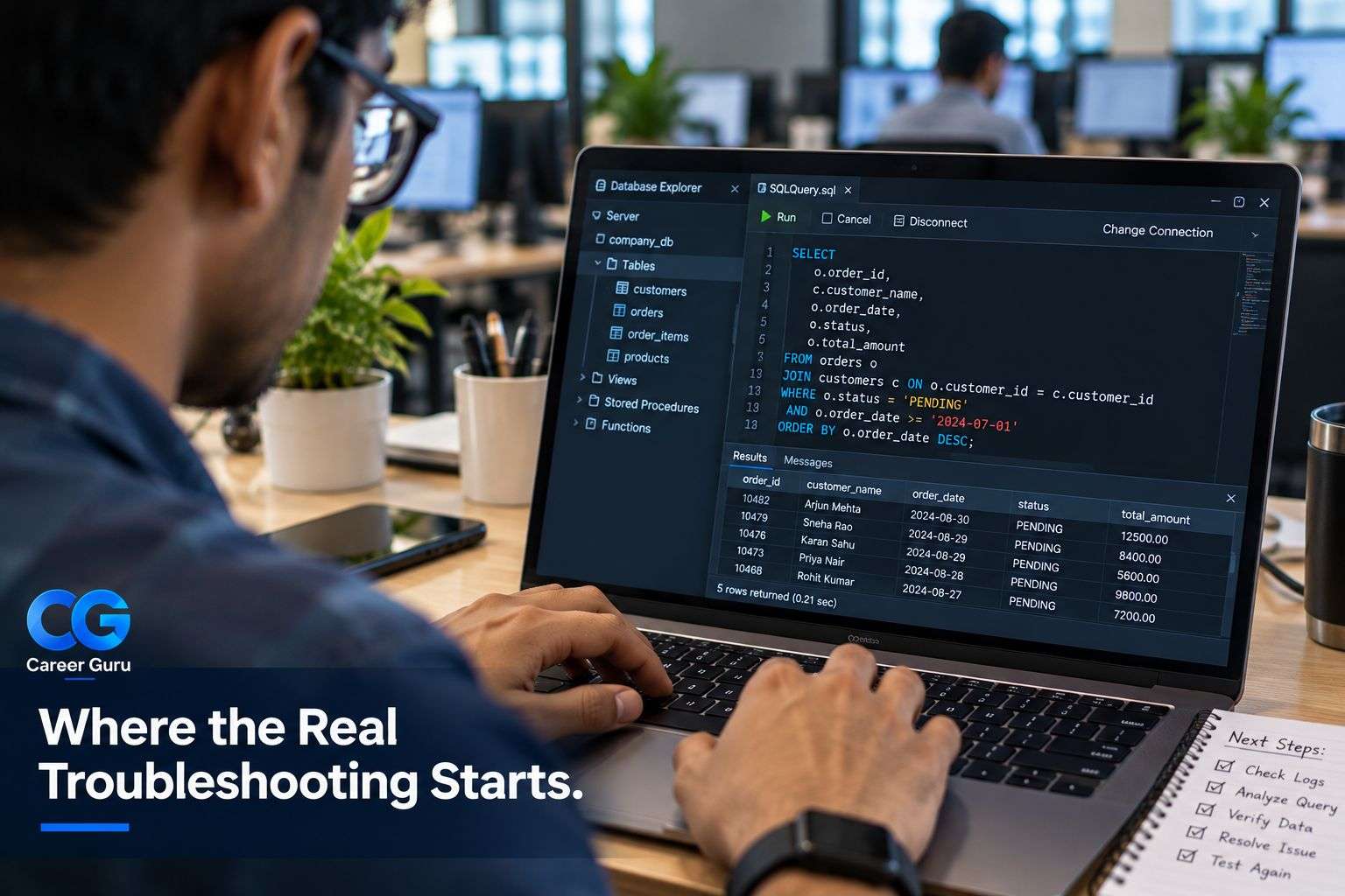 Fresher running an SQL query while troubleshooting a production issue in an application support role