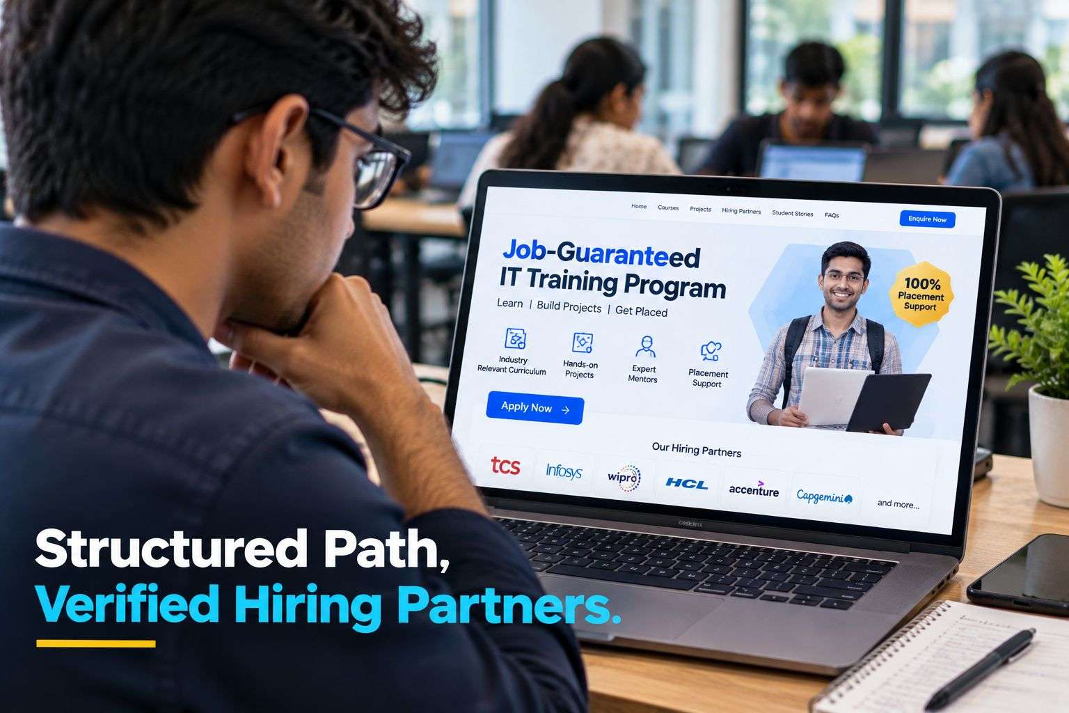 Fresher exploring a structured, job-guaranteed IT training path for an application support engineer career.